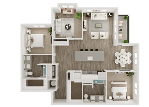 Floor plan for 3 beds, 2 baths, 1436 sqft